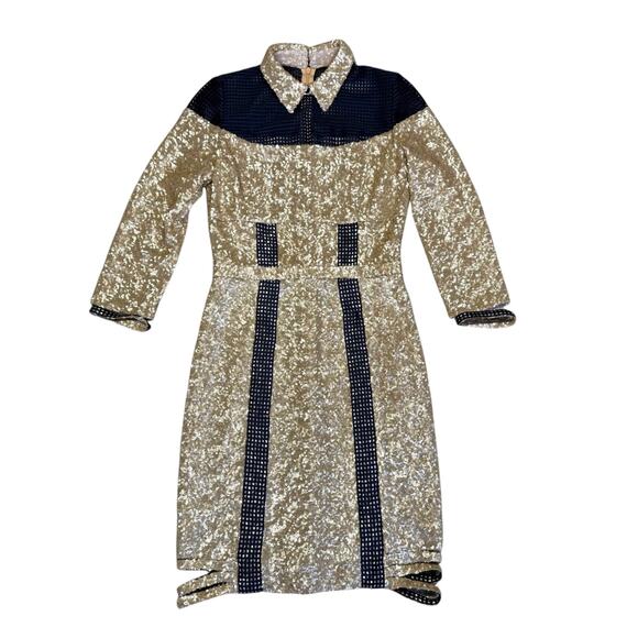 Jinhoy Gold Line Bodycon Sequin Navy Mesh Strap Dress XS - Picture 9 of 15